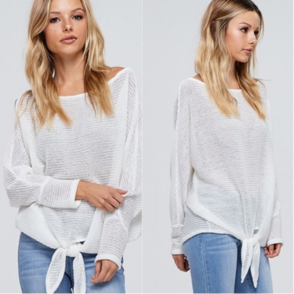 Must Have Front Tie White Sweater - Picture 3 of 4